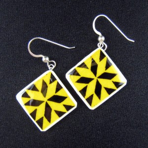 quilt star yellow black earrings