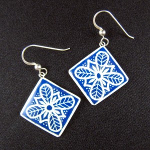 blue feather cross earrings